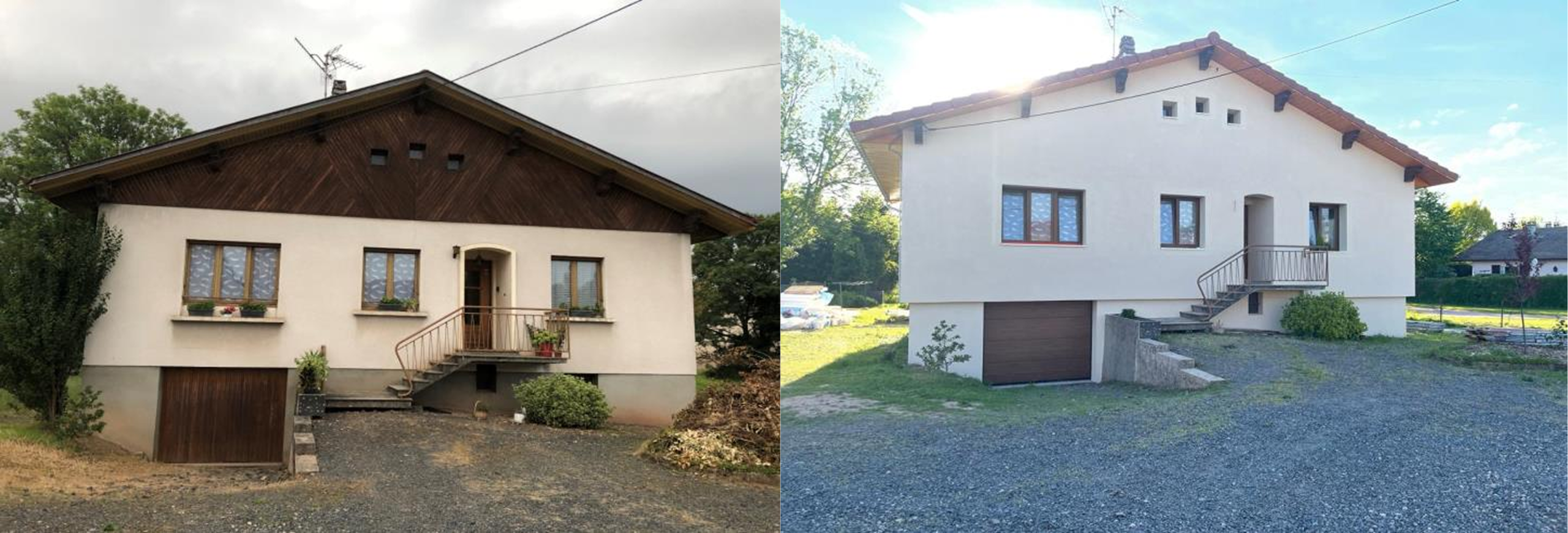 Rénovation complète de façade avec nettoyage, rebouchage et mise en peinture.