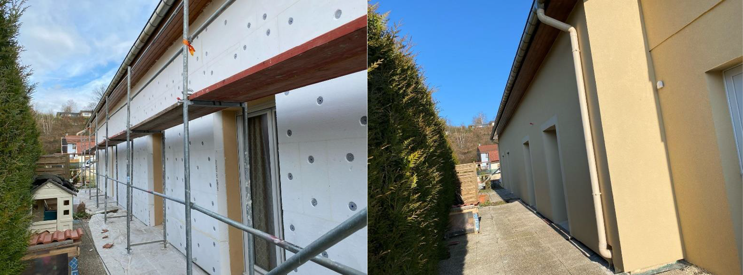 Travaux d’isolation thermique par l’extérieur avec finition enduit.