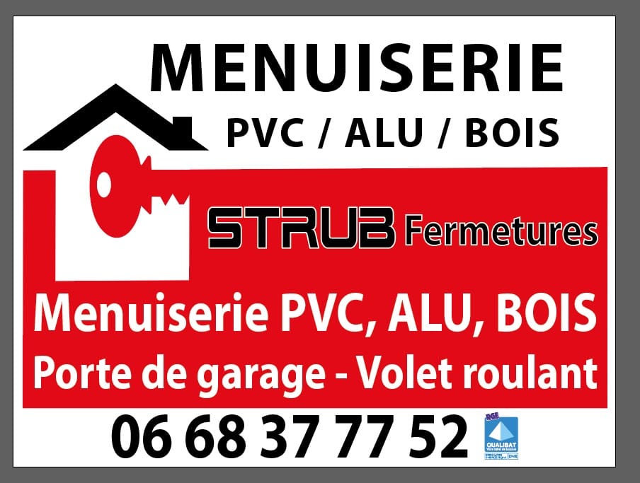 strub-fermetures-menuiserie-pvc-alu-bois Logo de STRUB Fermetures, entreprise de menuiserie spécialisée en PVC, aluminium et bois, portes de garage et volets roulants